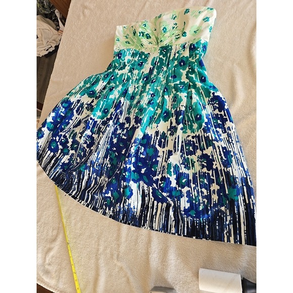 Calvin Klein Blue White Floral Watercolor Strapless Dress Blue/turquoise Size 12 - Picture 8 of 16